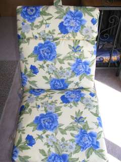 CHAIR CUSHION Patio YELLOW + BLUE FLORAL REVERSIBLE  