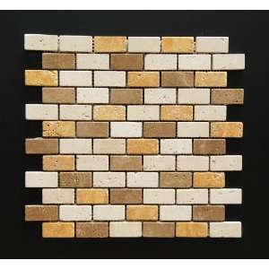    Mixed 1 X 2 Travertine Tumbled Brick Mosaic Tiles