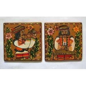  2 Ukrainian Hand made ceramic tiles Hutsuls Art 
