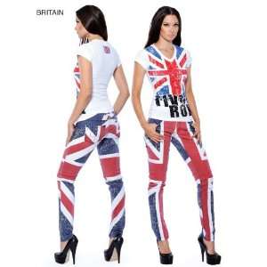  British Flag Union Jack Womens Stretch Jeans Waist 9/10 