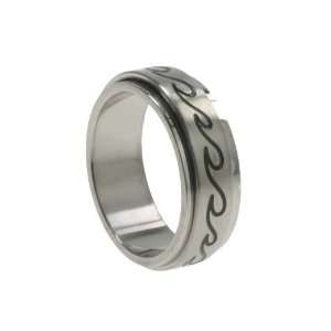 316L Stainless Steel Spinner Ring with Wave Design, Width 8mm, Sizes 