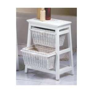  Triangle Wood and Wicker 2 Basket Stand in White 50276S 