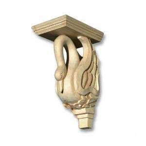  Hand Carved Birch Wood Swan Corbel, 11 1/2H X 5 1/4W X 7 